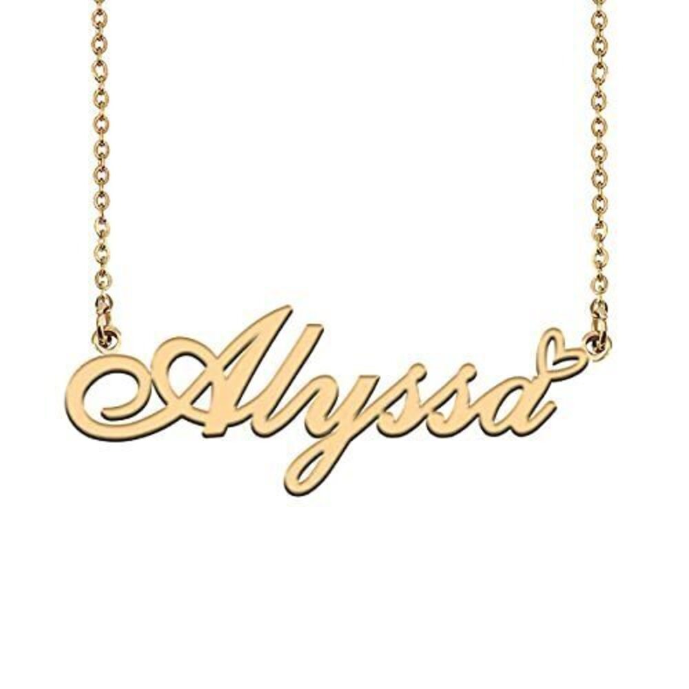 8925 18K Gold Plated Name Necklace Alyssa Necklace Heart Pendant Jewelry
